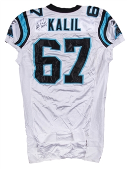 2011 Ryan Kalil Game Used & Signed Carolina Panthers Road Jersey Photo Matched To 10/9/2011 (NFL-PSA/DNA)